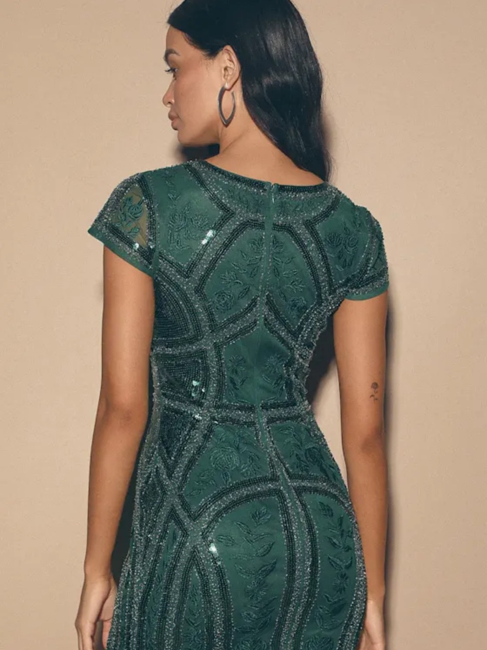 Lulu's Emerald Green Short Sleeve Sequin Bodycon Dress - Picture 2 of 11